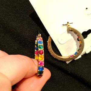 Vintage Rainbow Rhinestone Hoop Earrings